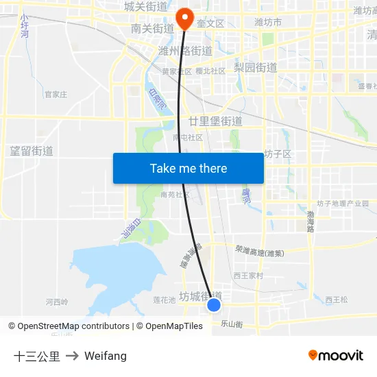 十三公里 to Weifang map