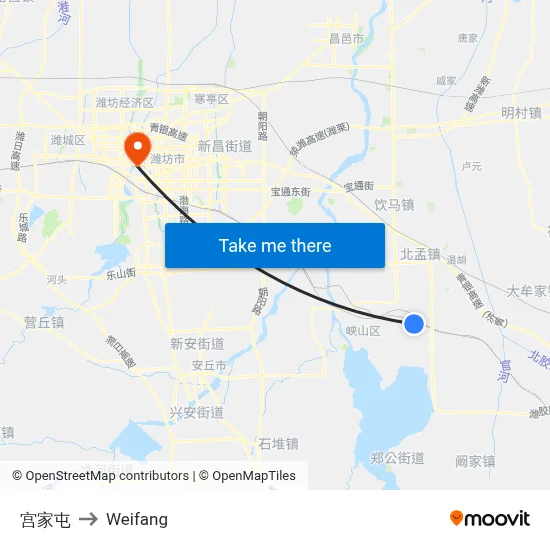 宫家屯 to Weifang map