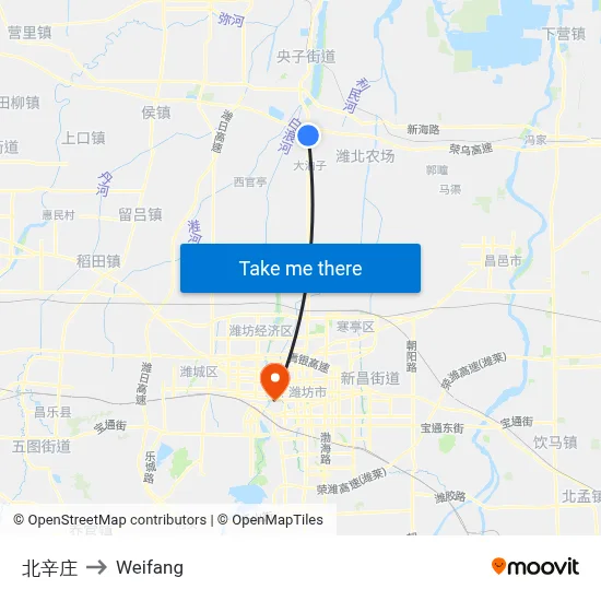北辛庄 to Weifang map