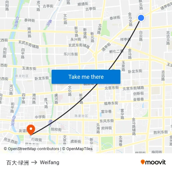 百大·绿洲 to Weifang map