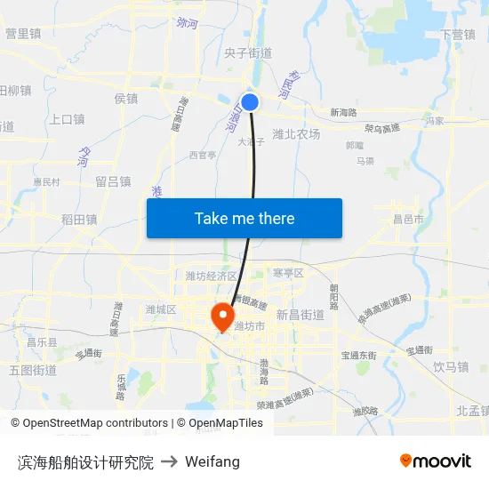 滨海船舶设计研究院 to Weifang map