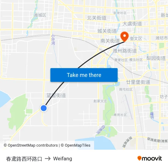 春鸢路西环路口 to Weifang map