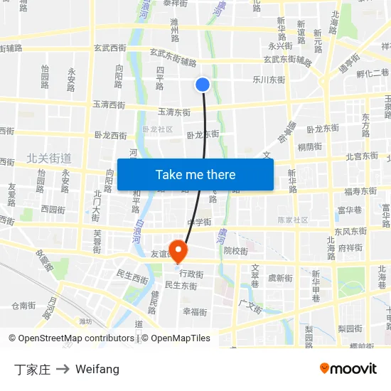Dingjiazhuang to Weifang map