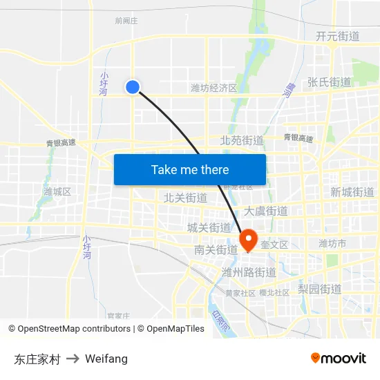 Dongzhuangjia Village to Weifang map