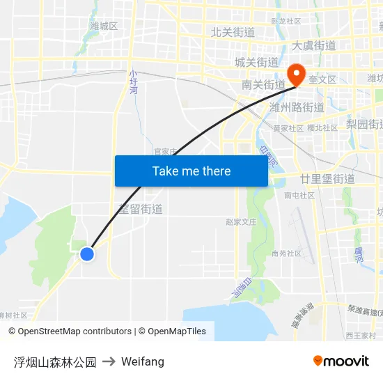 浮烟山森林公园 to Weifang map