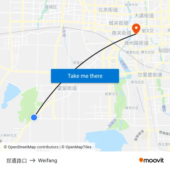 郑通路口 to Weifang map