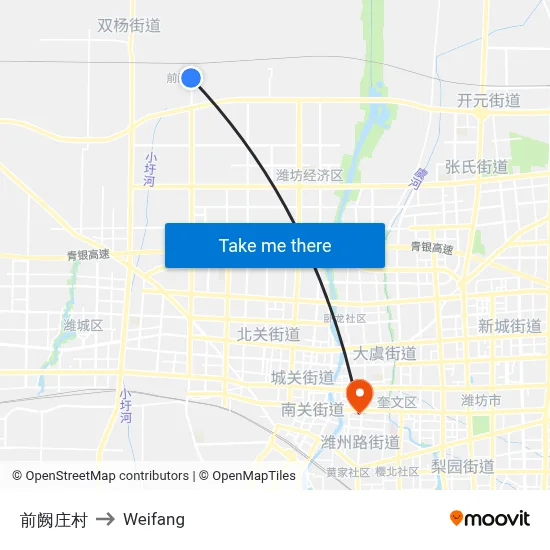 前阙庄村 to Weifang map