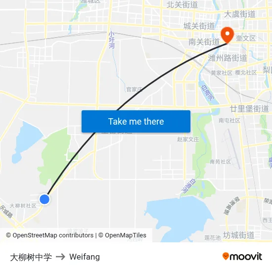 大柳树中学 to Weifang map