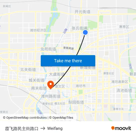 霞飞路民主街路口 to Weifang map