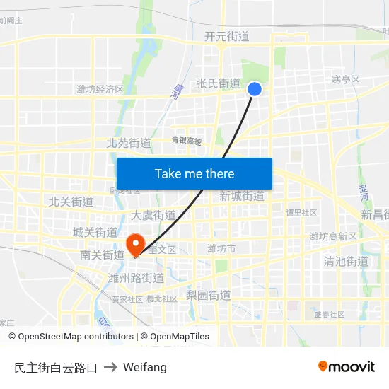 民主街白云路口 to Weifang map