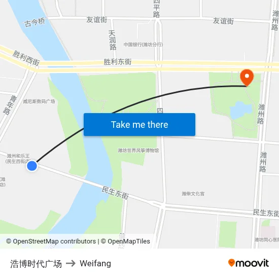 Haobo Times Square to Weifang map