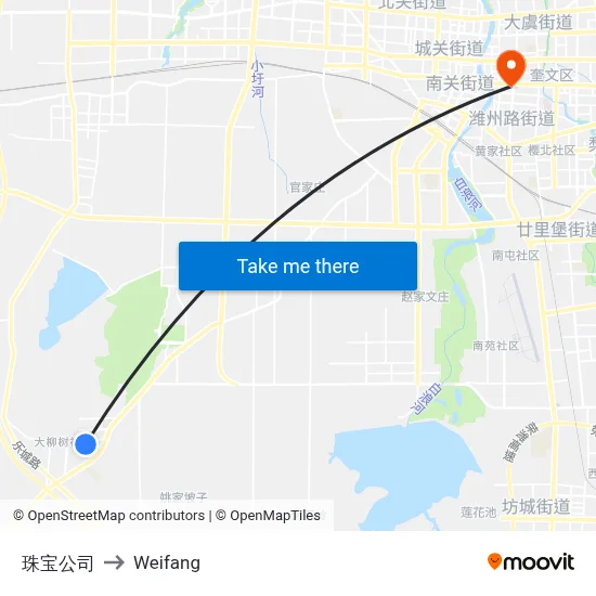 珠宝公司 to Weifang map