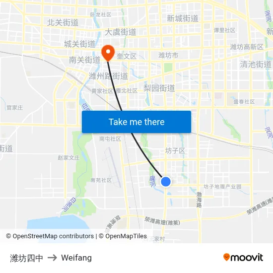 潍坊四中 to Weifang map