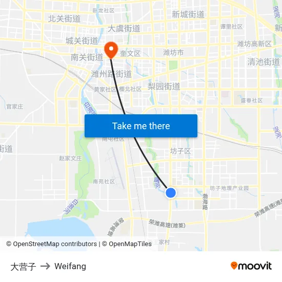 Dayingzi to Weifang map
