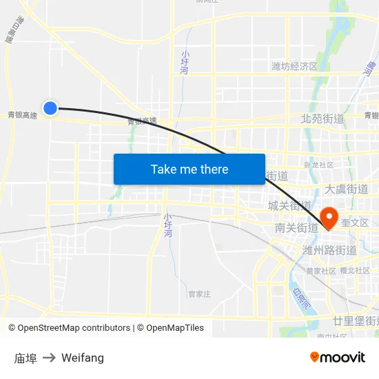 Miaobu to Weifang map