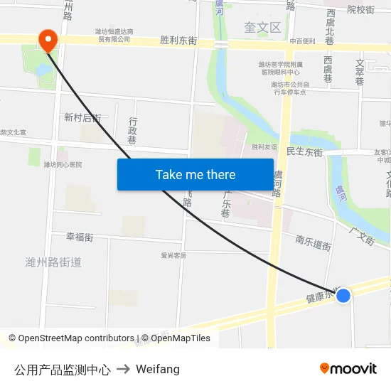 公用产品监测中心 to Weifang map