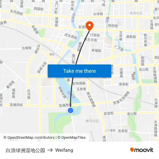 Bailang Oasis Wetland Park to Weifang map