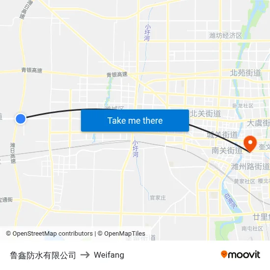 鲁鑫防水有限公司 to Weifang map