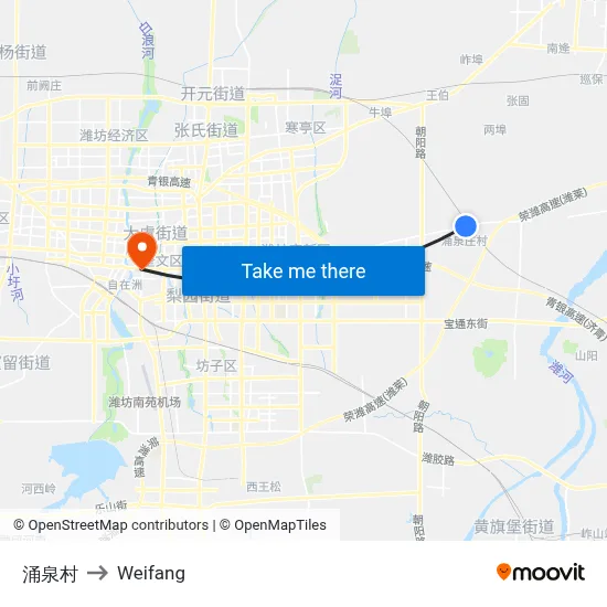 涌泉村 to Weifang map