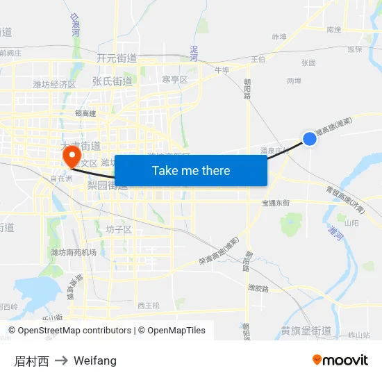 West Mei Village to Weifang map