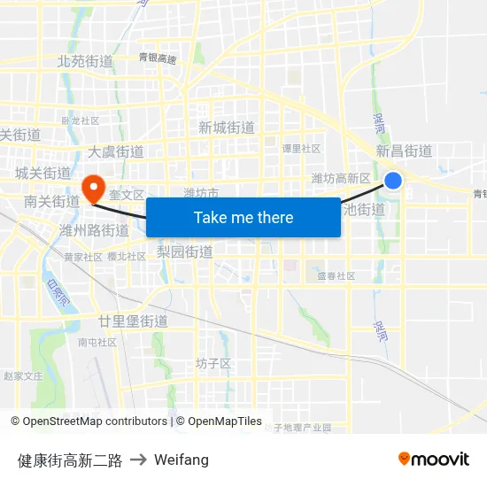 Jiankang Street-Gaoxin 2nd Road to Weifang map