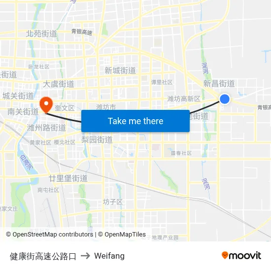 健康街高速公路口 to Weifang map