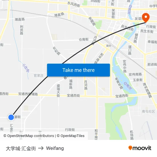 University Town Huijin Street to Weifang map