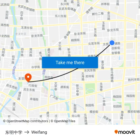 Dongming Middle School to Weifang map