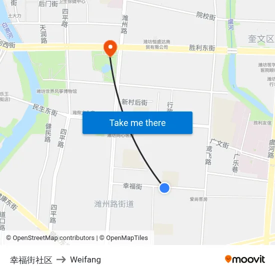 幸福街社区 to Weifang map