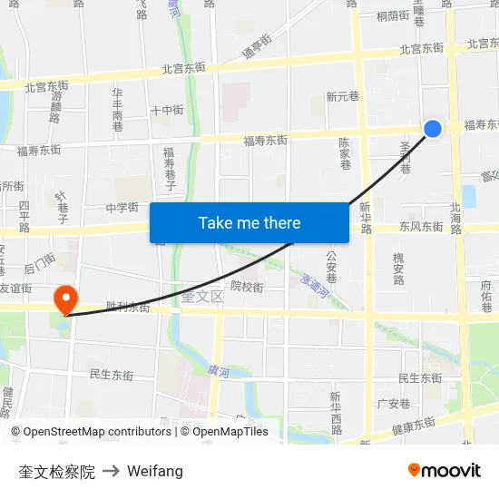 奎文检察院 to Weifang map