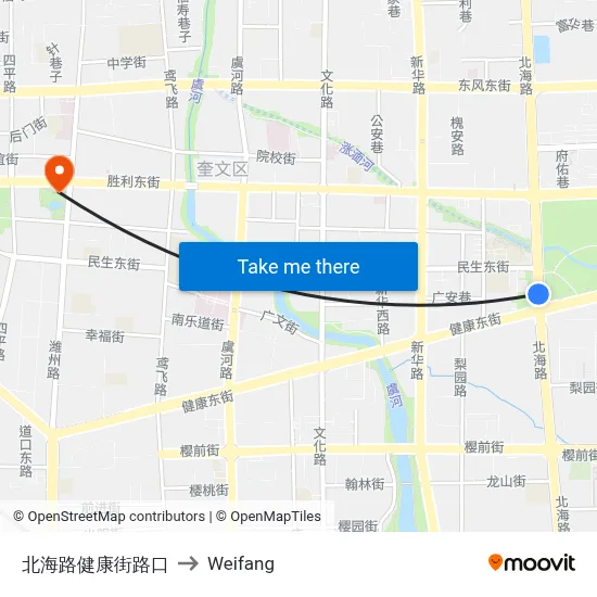 北海路健康街路口 to Weifang map