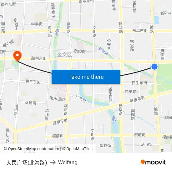 People's Square (Beihai Road) to Weifang map