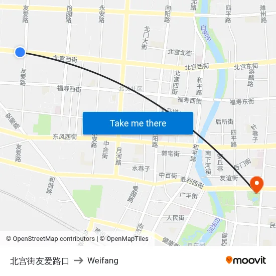 Beigong Street Youai Intersection to Weifang map