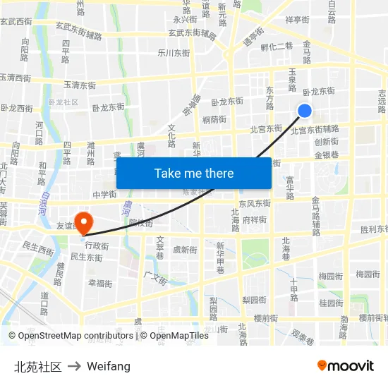 北苑社区 to Weifang map