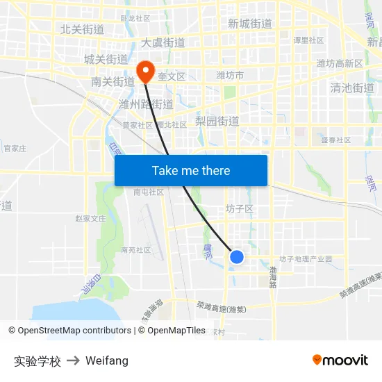 Experimental School to Weifang map