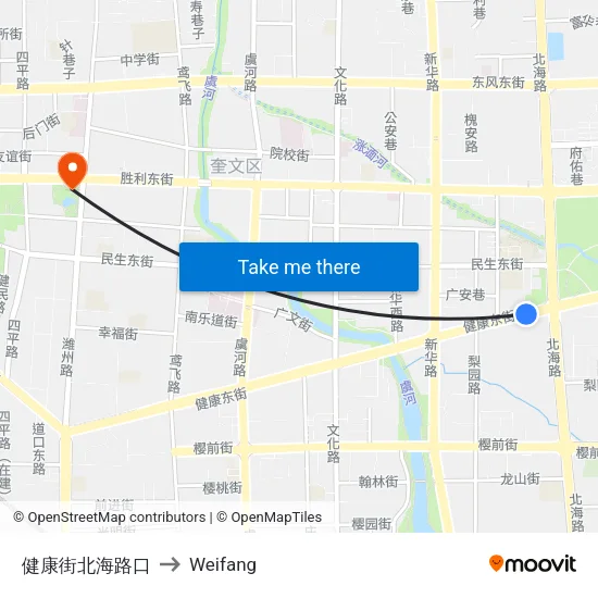 Jiankang Street-Beihai Road Intersection to Weifang map