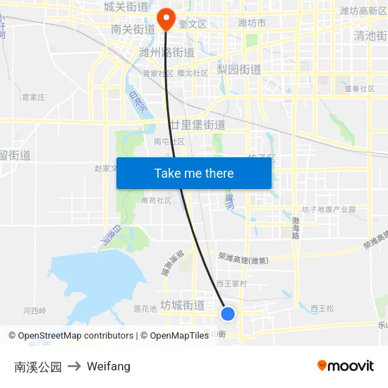 Nanxi Park to Weifang map