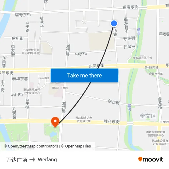 Wanda Plaza to Weifang map