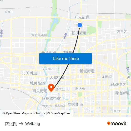 South Zhangshi to Weifang map