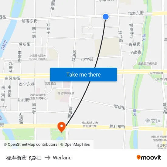 Fushou Street & Yuanfei Road Intersection to Weifang map