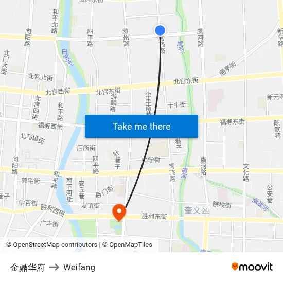 Golden Ding Huafu to Weifang map
