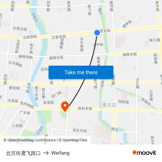 Beigong Street-Yuanfei Road Intersection to Weifang map