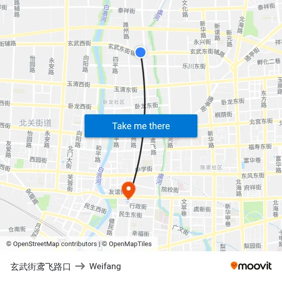 Xuanwu Street-Yuanfei Road Intersection to Weifang map
