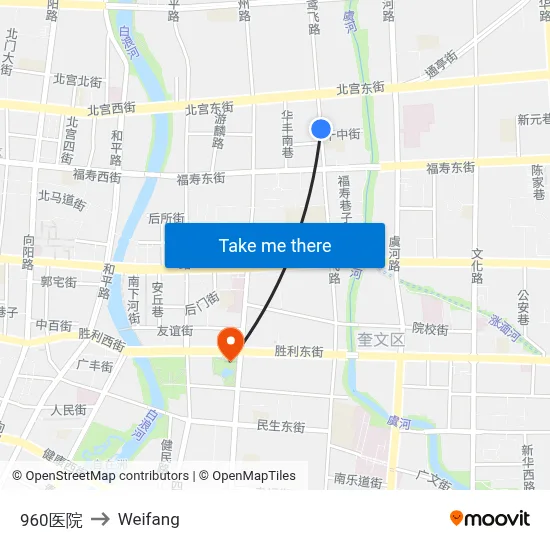 960 Hospital to Weifang map