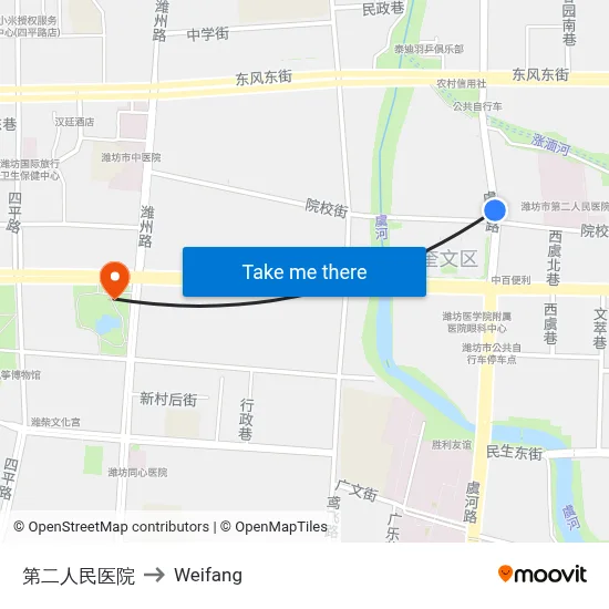 第二人民医院 to Weifang map