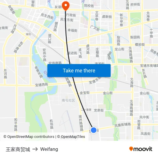 王家商贸城 to Weifang map