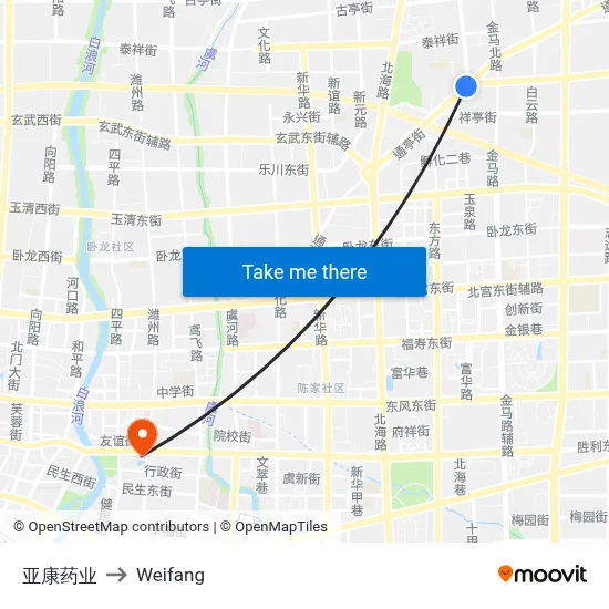 亚康药业 to Weifang map