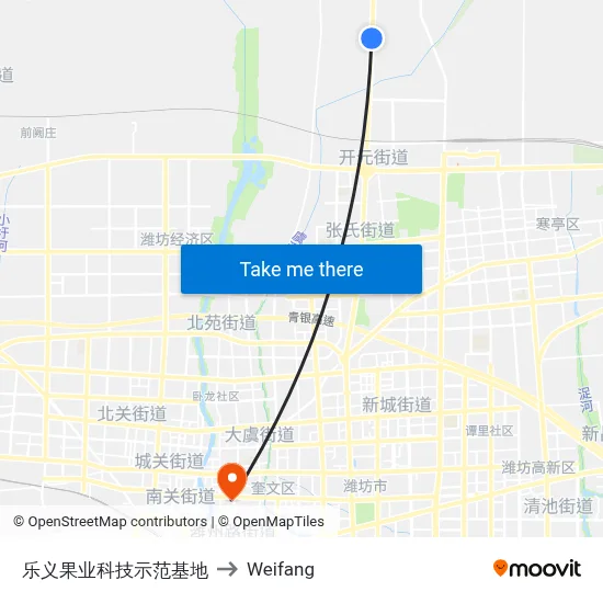 乐义果业科技示范基地 to Weifang map