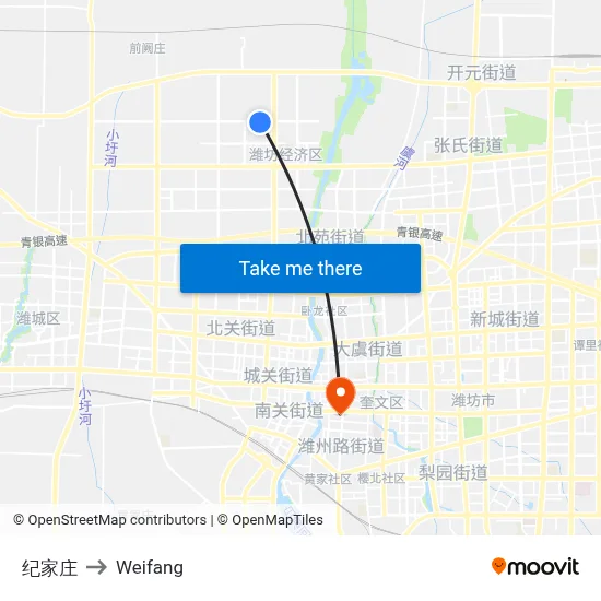 Jijiazhuang to Weifang map
