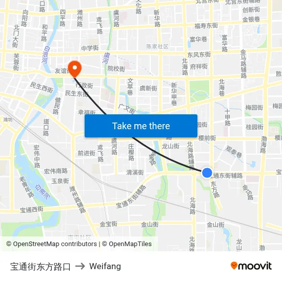 Baotong Street East Road Junction to Weifang map